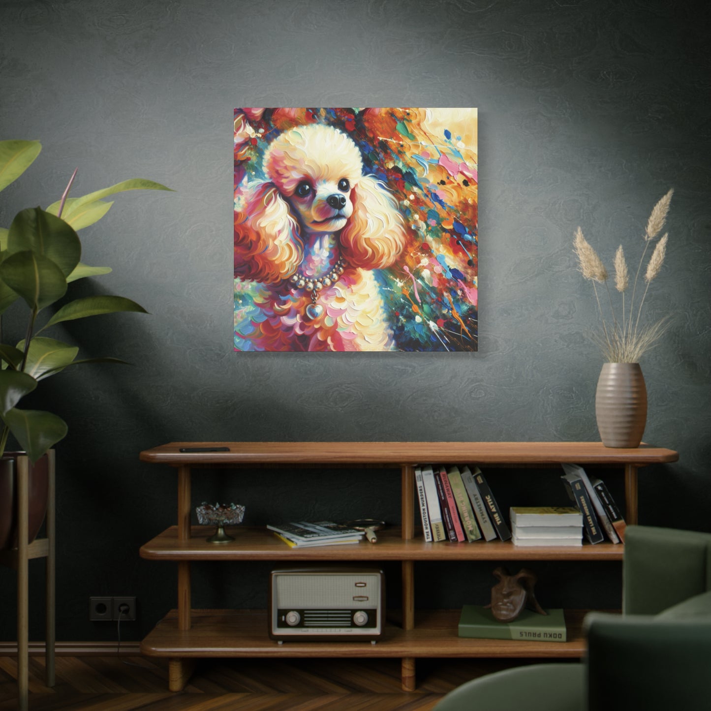 Cream Poodle with Pearls Expressionist Canvas Art Print