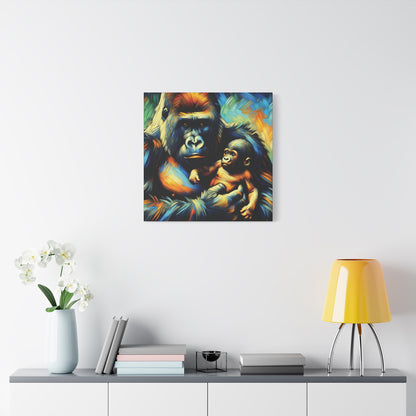 Gorilla Holding Baby Expressionist Canvas Art Print