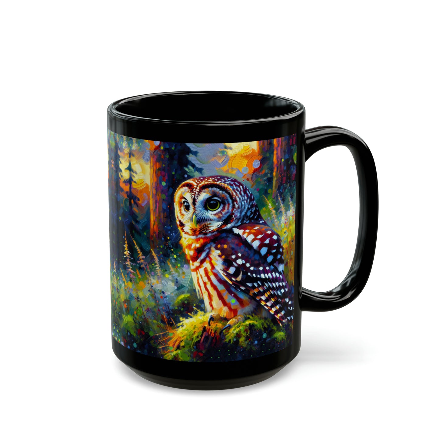 Barred Owl - Black Mugs (11oz, 15oz)