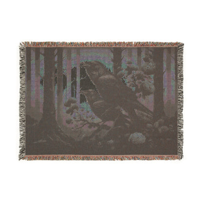 Mystical Raven Woven Blanket, Cozy Throw Blanket for Home Decor, Gift for Bird Lovers, Perfect for Fall and Halloween