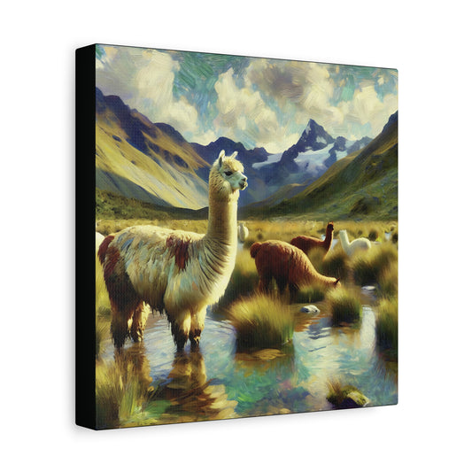 Alpacas in the Andes Canvas Art Print | Impressionist Wildlife Art
