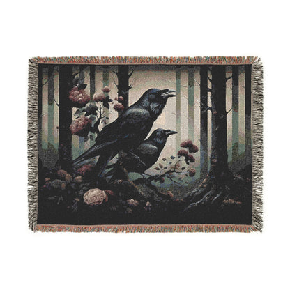 Mystical Raven Woven Blanket, Cozy Throw Blanket for Home Decor, Gift for Bird Lovers, Perfect for Fall and Halloween