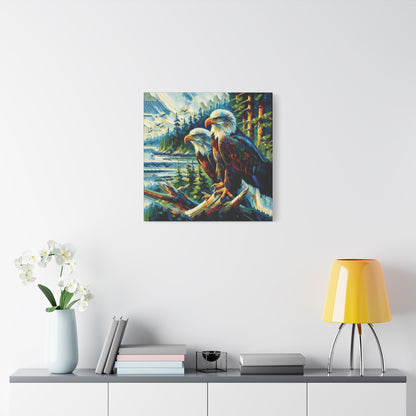 Eagle Pair Near Shore Impressionist Canvas Art Print