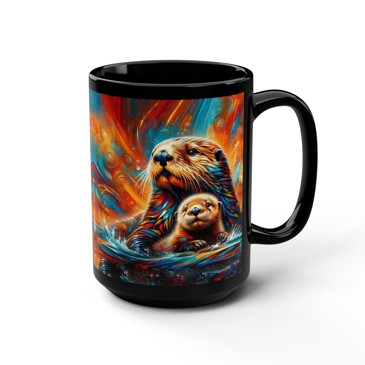 Sea Otters Black Mug, 15oz