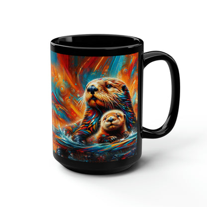 Sea Otters Black Mug, 15oz