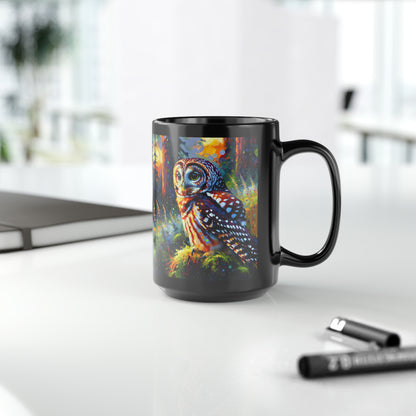 Barred Owl - Black Mugs (11oz, 15oz)