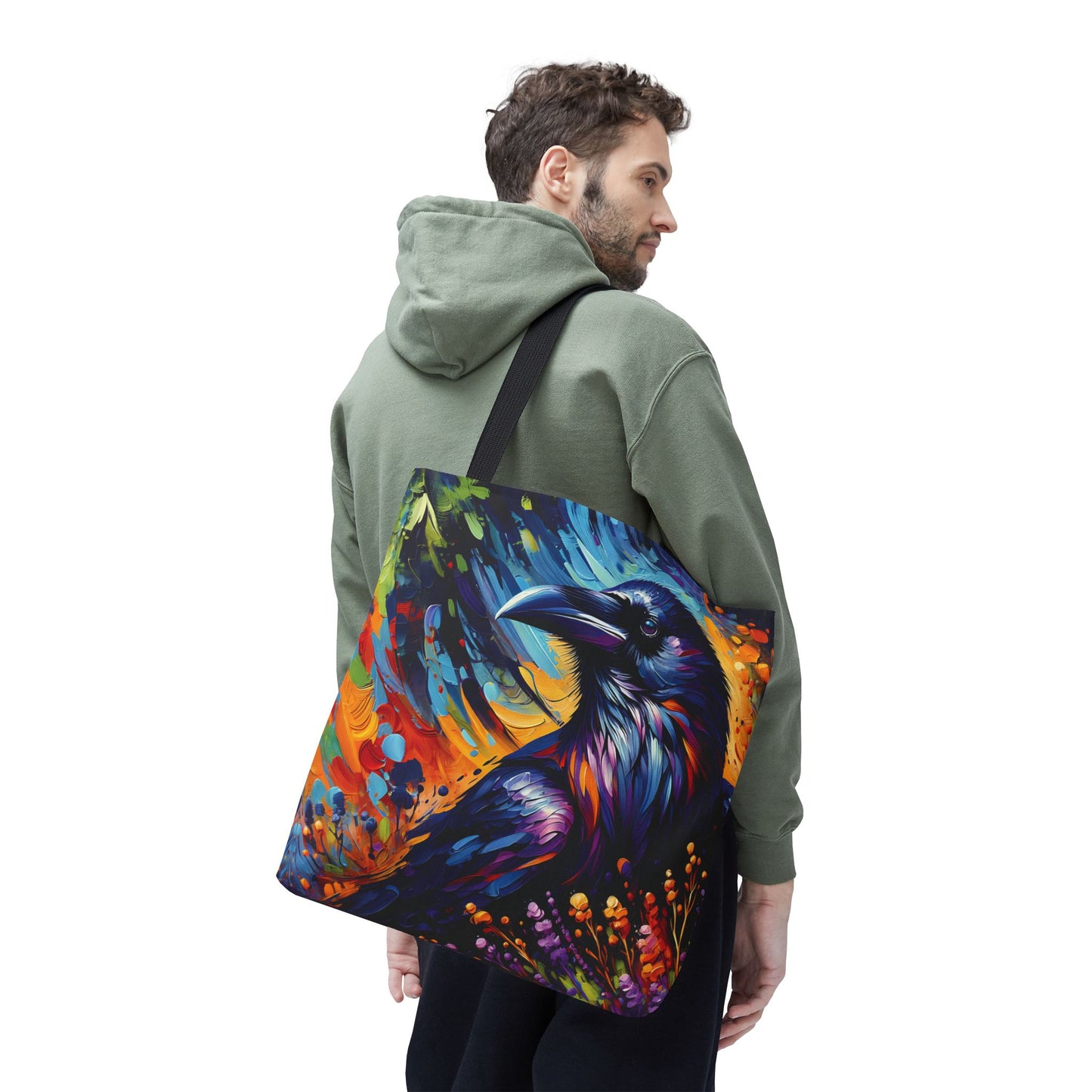 Colorful Raven Portrait Tote Bag - Stylish and Functional for Corvid Lovers
