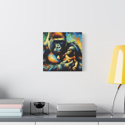Gorilla Holding Baby Expressionist Canvas Art Print