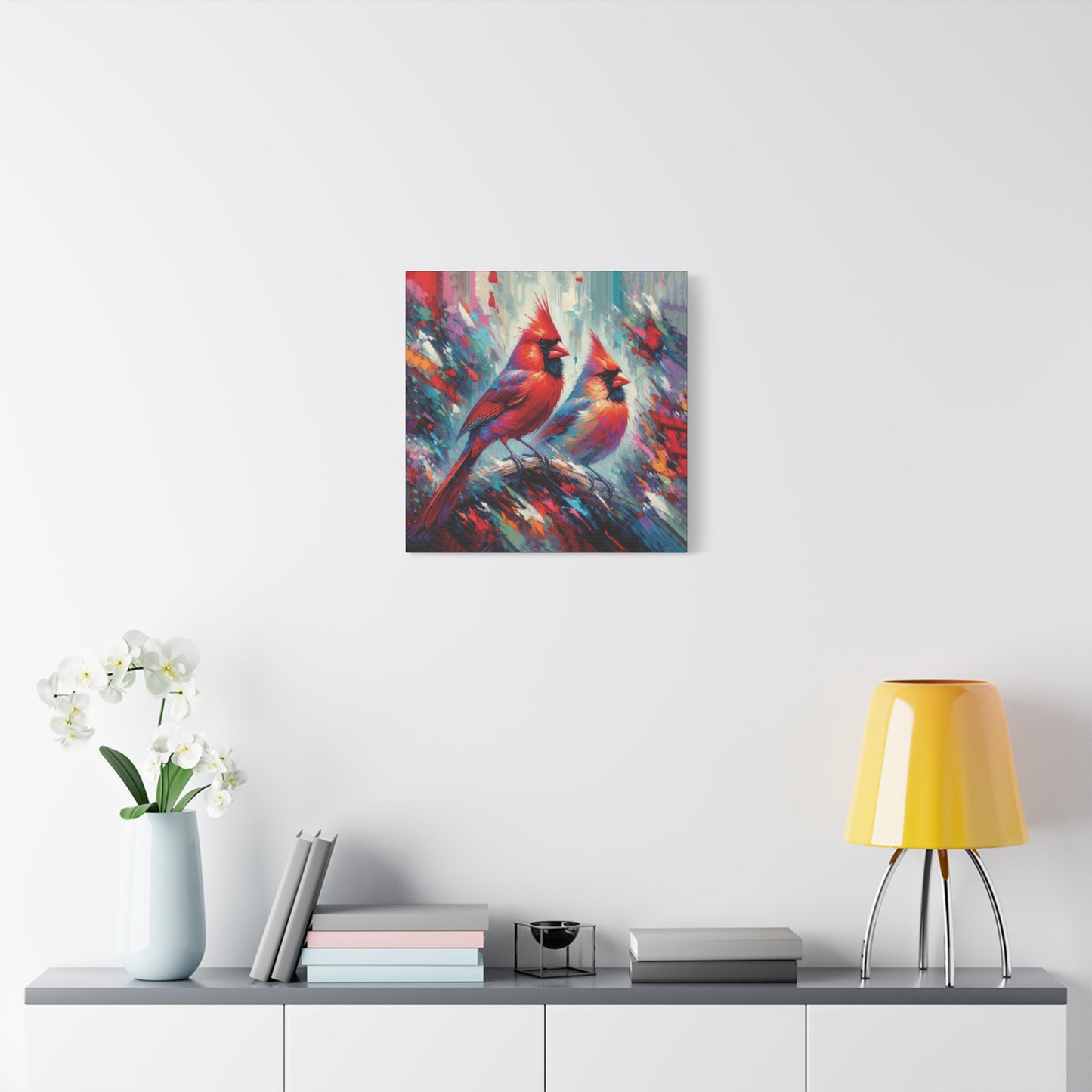Early Winter Cardinal Pair Expressionist Canvas Wall Art