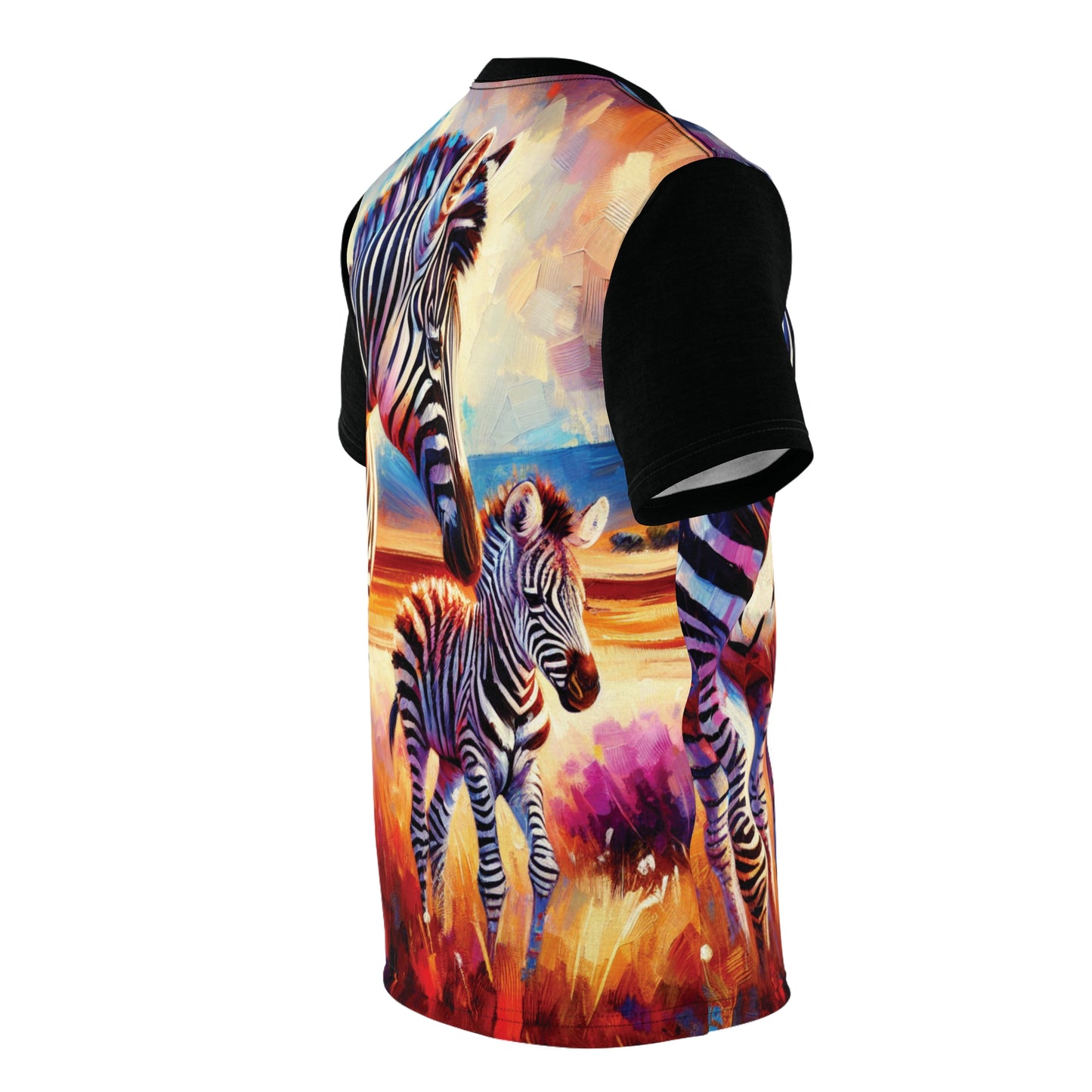 Zebra and Foal Art Tee | Colorful Unisex Cut & Sew T-Shirt, Wildlife Apparel, Unique Graphic Tee, Birthday Gift