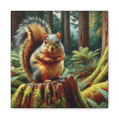 Douglas Squirrel in Olympic National Forest Impressionist Canvas Art Print