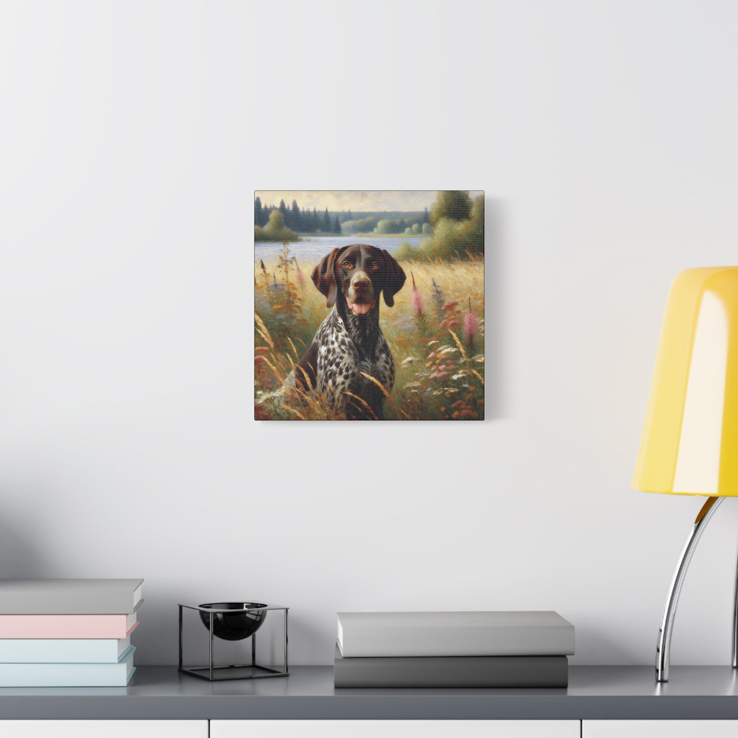 German Shorthaired Pointer by Lake, Canvas Wall Art in Impressionist Style