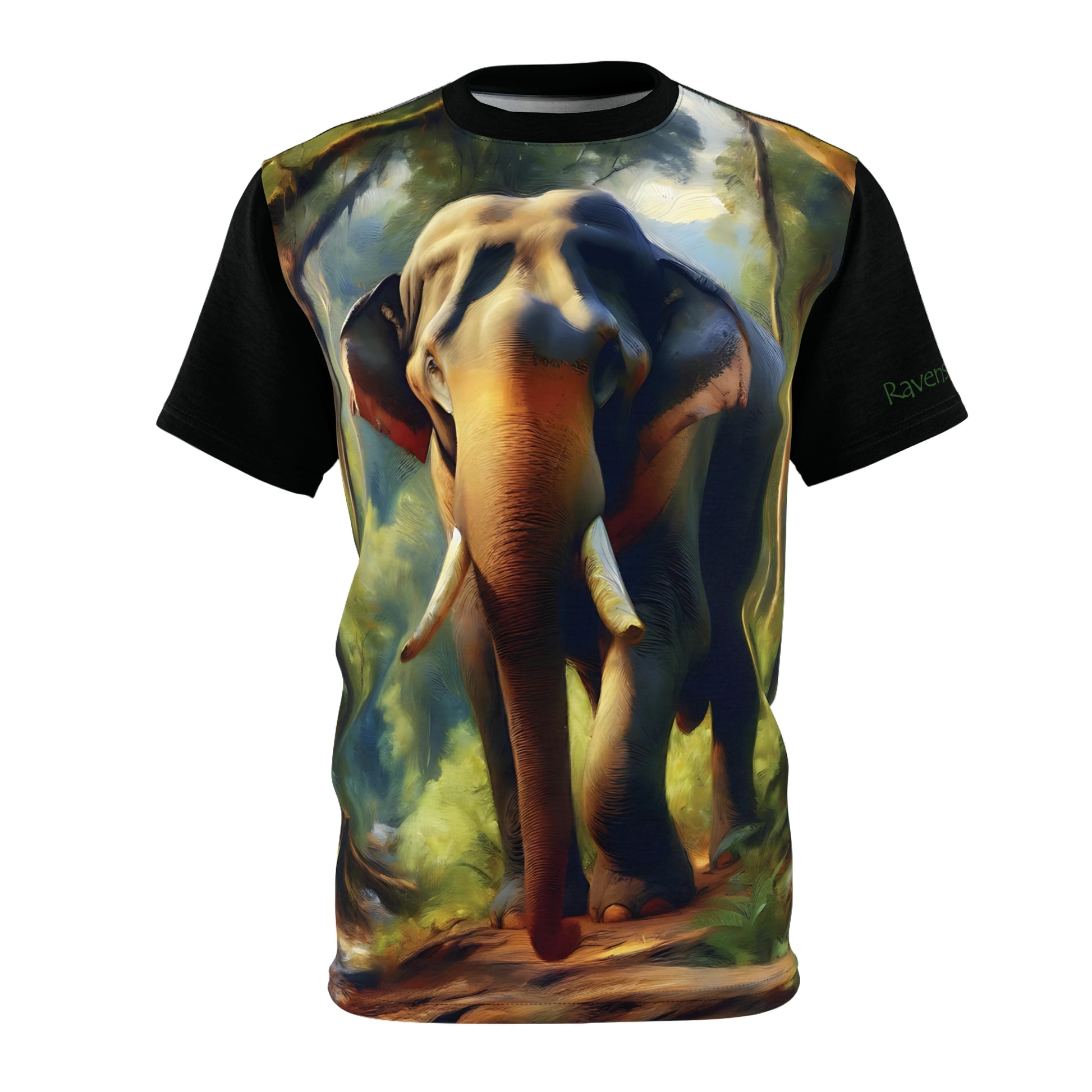 T-shirt with an elephant design on a white background