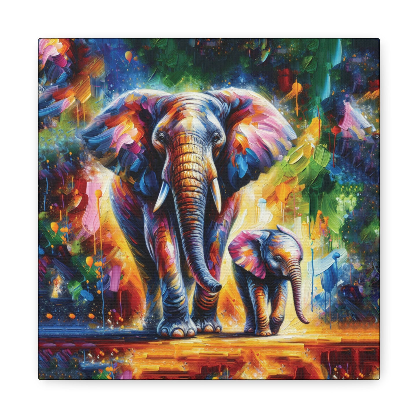 Celebrate Elephants! Expressionist Canvas Art Print