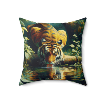 Tiger Pillow - Tiger at Pond on Faux Suede Pillow