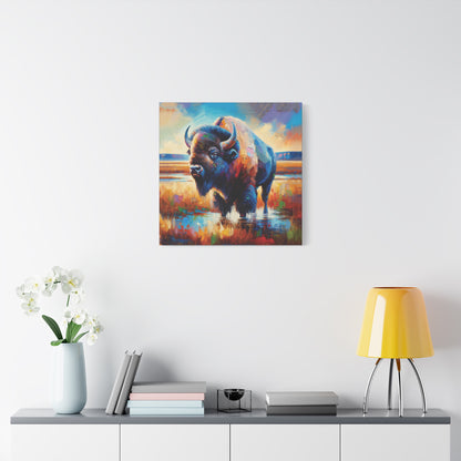 Lone Bison After Rain Impressionist Canvas Art Print