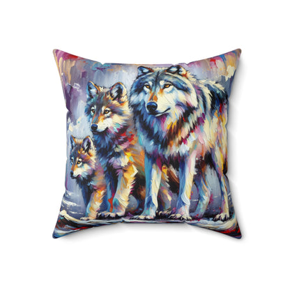 Wolf with Juveniles - Square Pillow