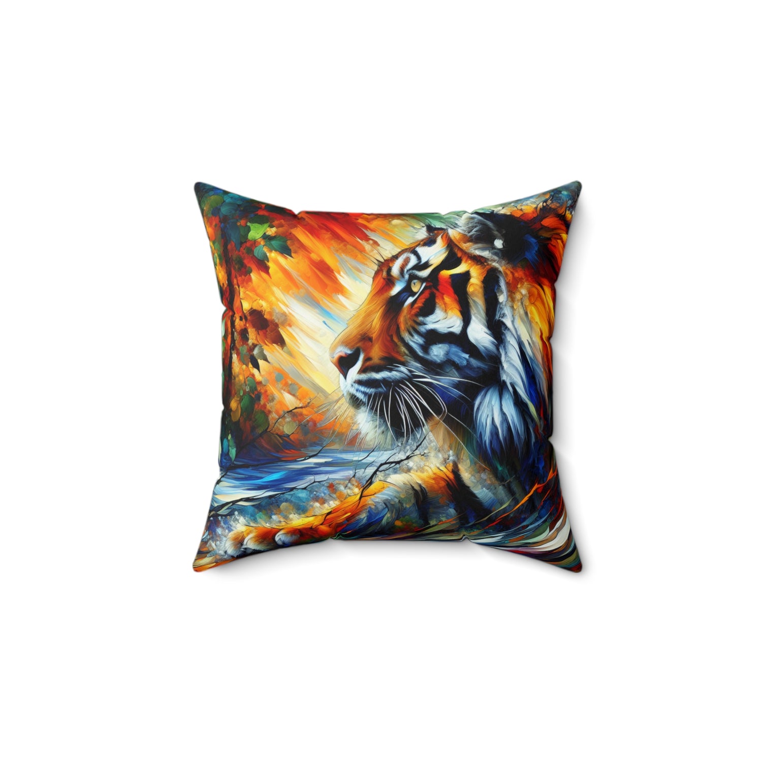 Decorative pillow with a colorful tiger design