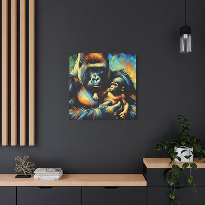Gorilla Holding Baby Expressionist Canvas Art Print