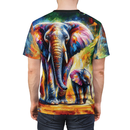 Celebrate Elephants! Vibrant Art Tee | Colorful Unisex Cut & Sew T-Shirt, Wildlife Apparel, Unique Graphic Tee, Birthday Gift
