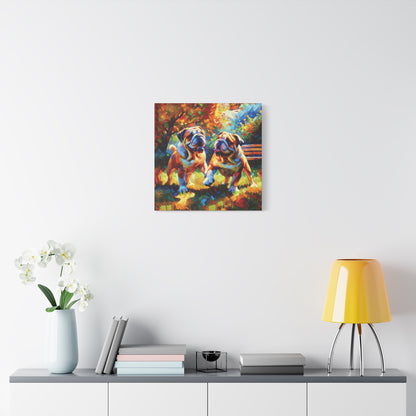 Playful Bulldogs Expressionist Canvas Art Print