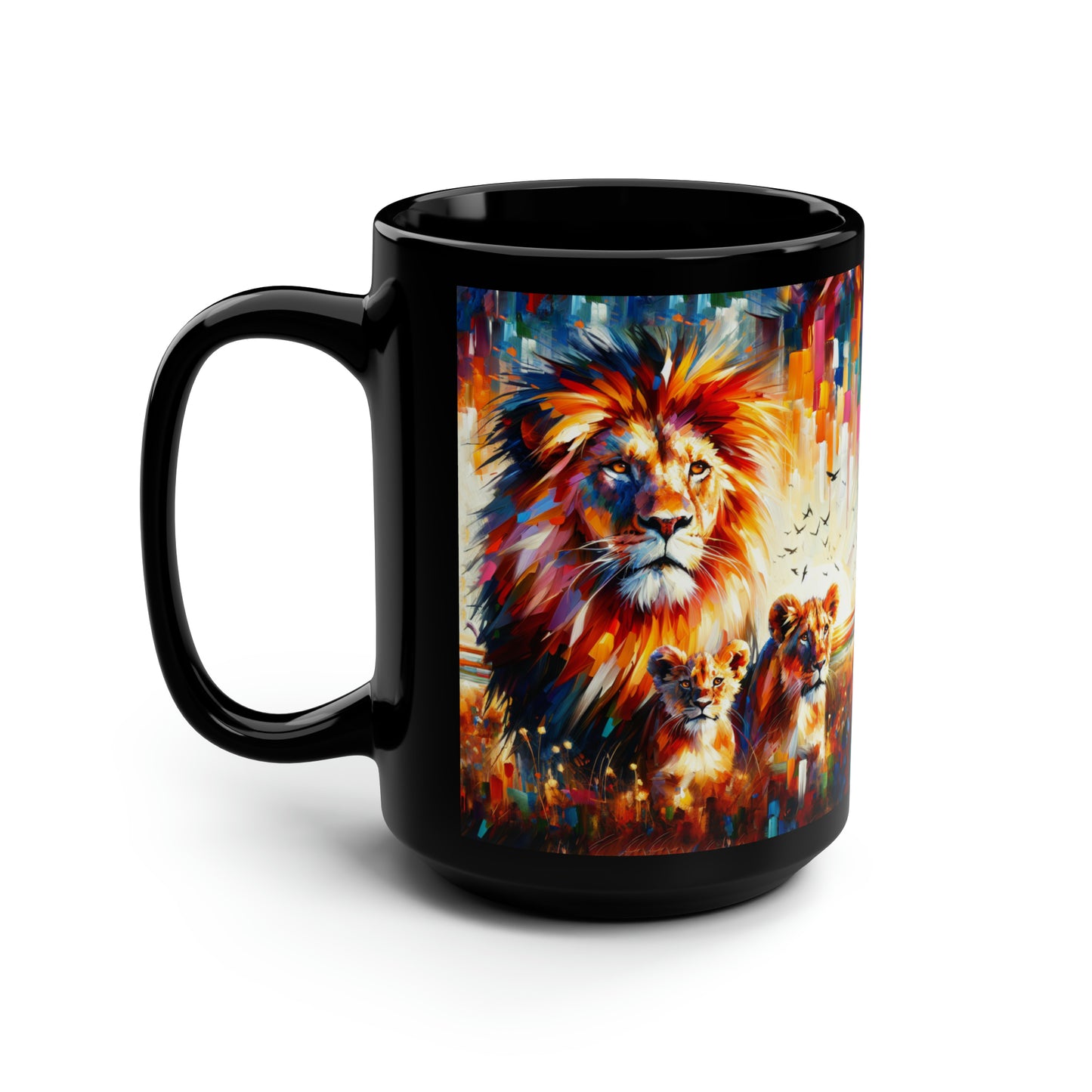 Lion Family - Black Mug, 15oz