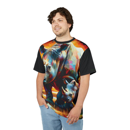 Rhinos at Sunset Art Tee | Colorful Unisex Cut & Sew T-Shirt, Wildlife Apparel, Unique Graphic Tee, Birthday Gift