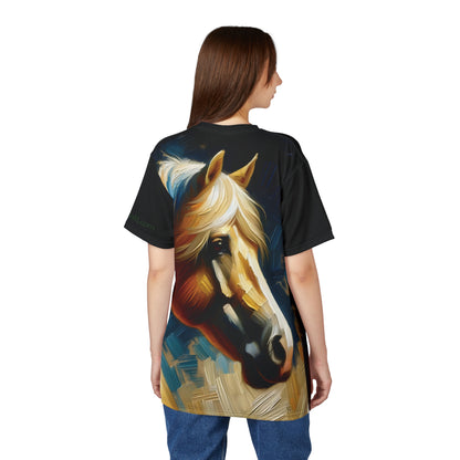 Palomino Horse Portrait Vibrant Art Tee | Colorful Unisex Cut & Sew T-Shirt, Wildlife Apparel, Unique Graphic Tee, Birthday Gift