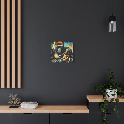 Gorilla Holding Baby Expressionist Canvas Art Print