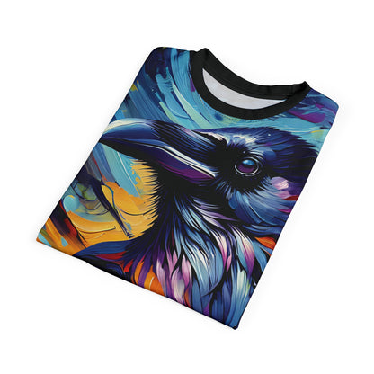 Colorful Raven Portrait Vibrant Art Tee | Colorful Unisex Cut & Sew T-Shirt, Wildlife Apparel, Unique Graphic Tee, Birthday Gift