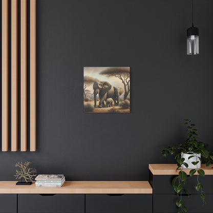 African Elephant Family Canvas Art Print