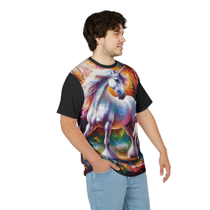 Unicorn Dad Meets Daughter Art Tee | Colorful Unisex Cut & Sew T-Shirt, Wildlife Apparel, Unique Graphic Tee