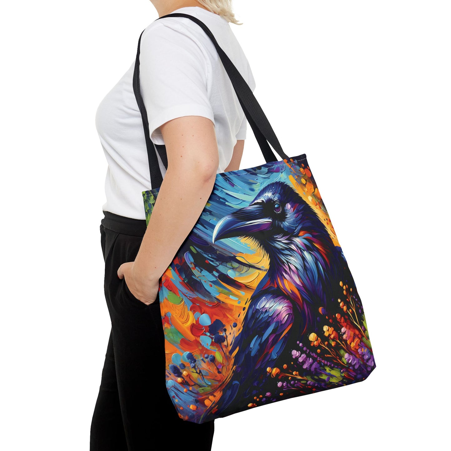 Colorful Raven Portrait Tote Bag - Stylish and Functional for Corvid Lovers