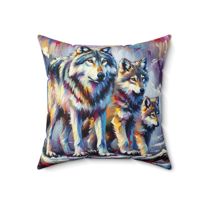 Wolf with Juveniles - Square Pillow