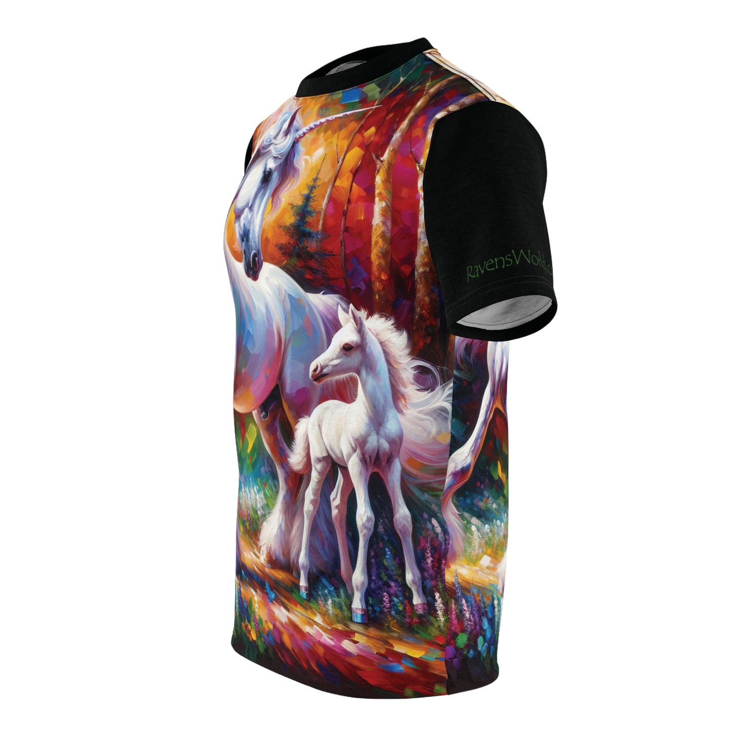 Unicorn Dad Meets Daughter Art Tee | Colorful Unisex Cut & Sew T-Shirt, Wildlife Apparel, Unique Graphic Tee