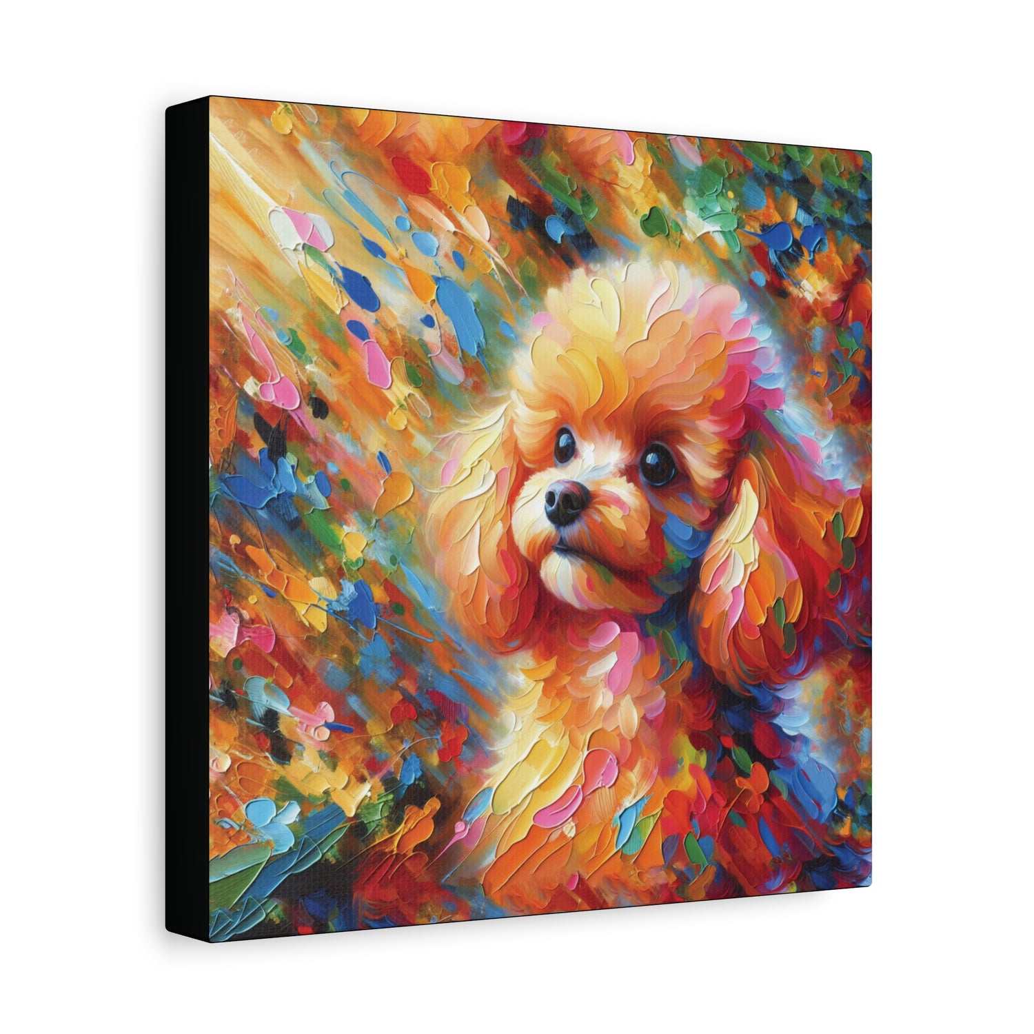 A canvas wall art print of an apricot poodle with a colorful and impressionistic style.