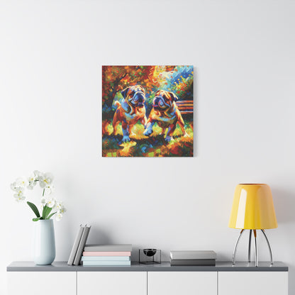 Playful Bulldogs Expressionist Canvas Art Print