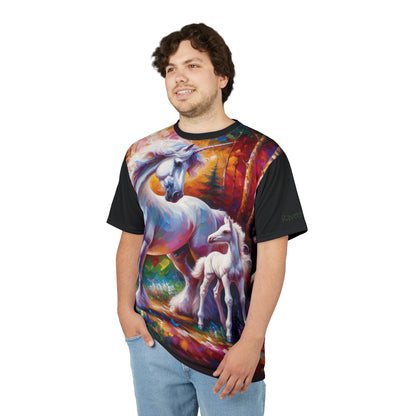 Unicorn Dad Meets Daughter Art Tee | Colorful Unisex Cut & Sew T-Shirt, Wildlife Apparel, Unique Graphic Tee