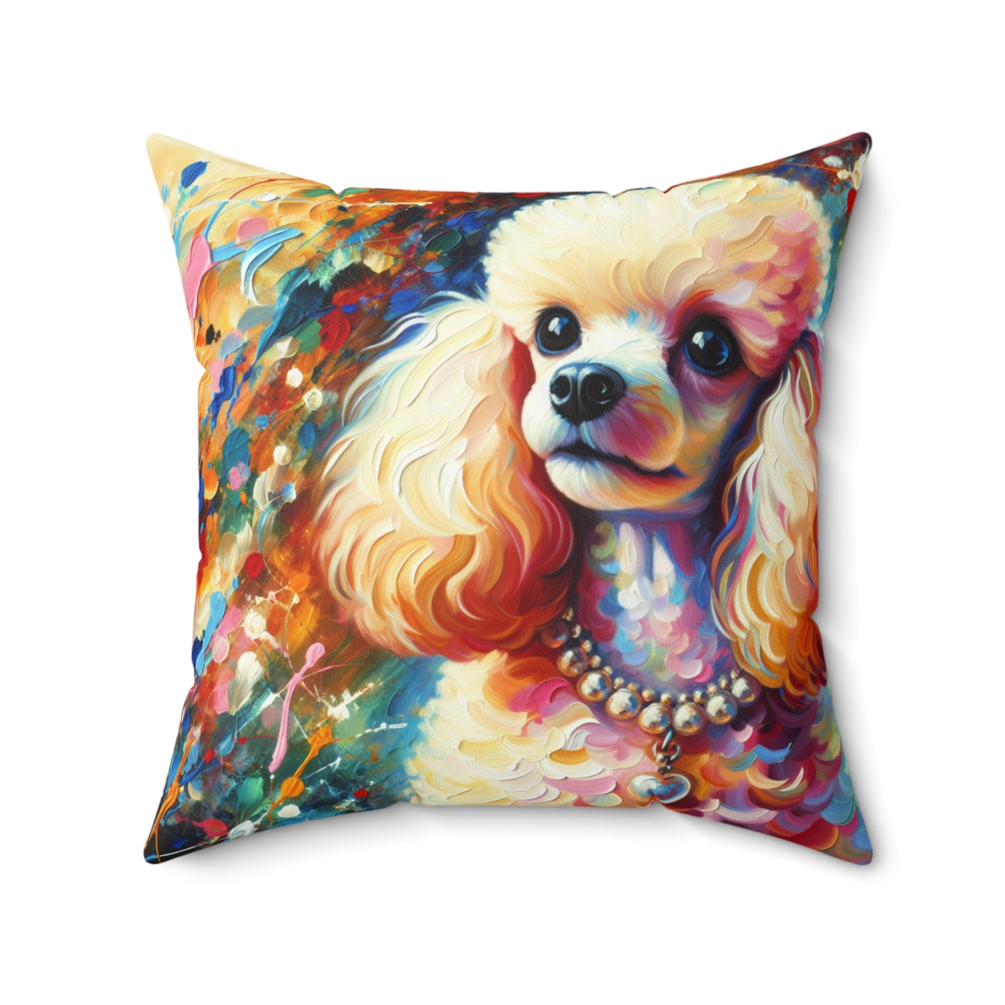Cream Poodle with Pearls Square Pillow