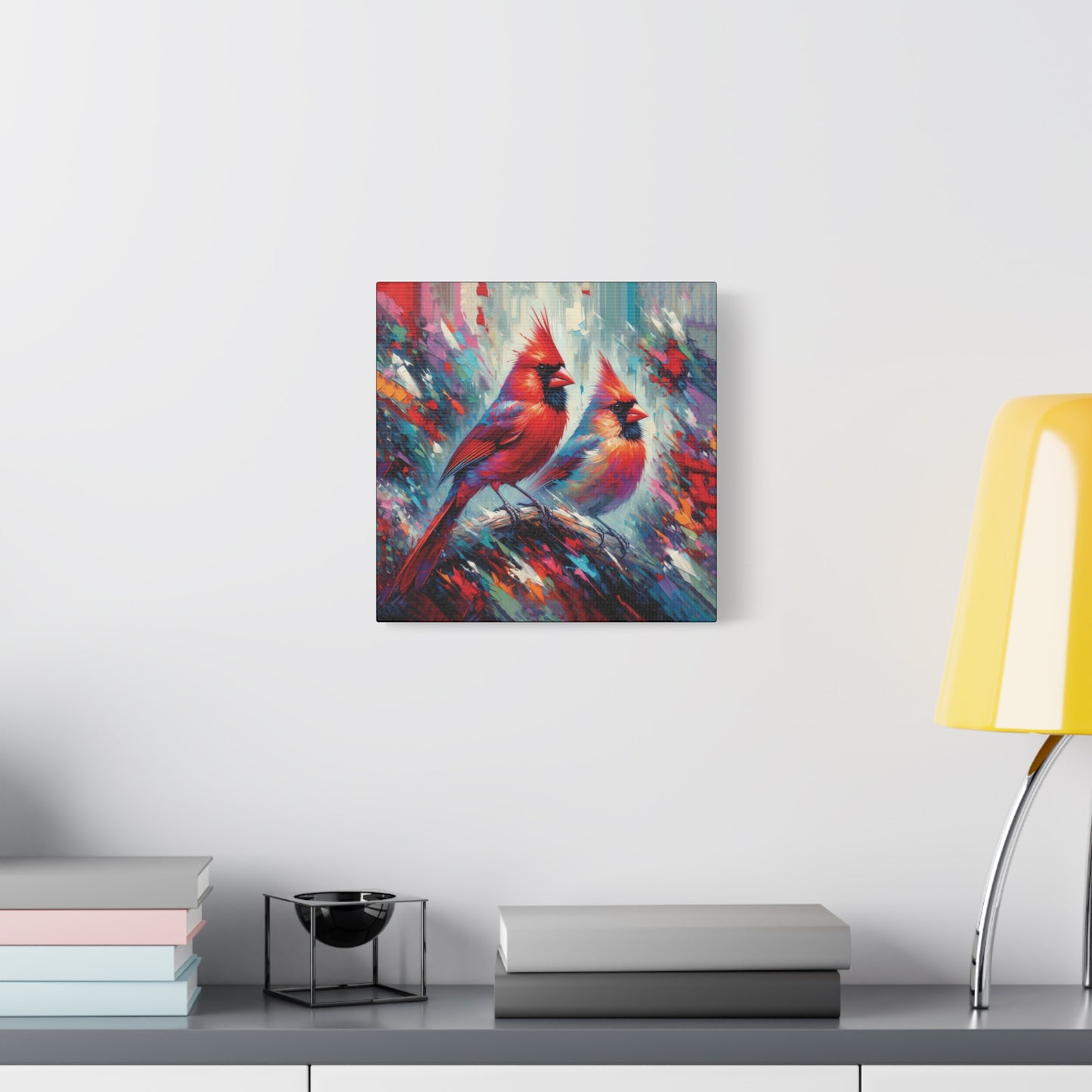 Early Winter Cardinal Pair Expressionist Canvas Wall Art
