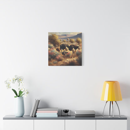 Ostrich Flock Impressionist Canvas Wall Art
