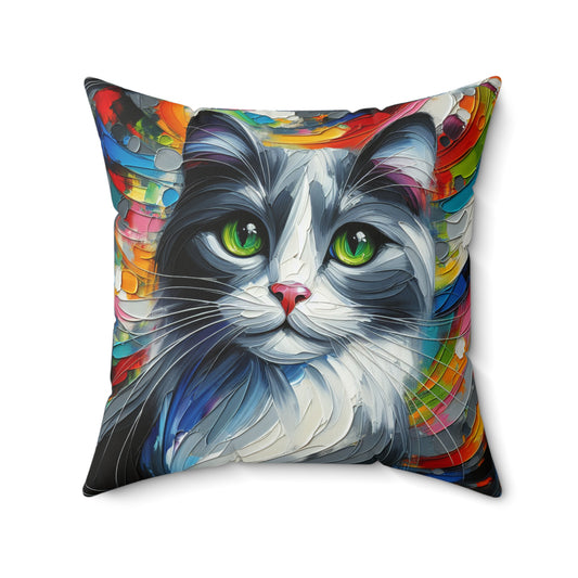 Grey and White Cat - Square Pillow