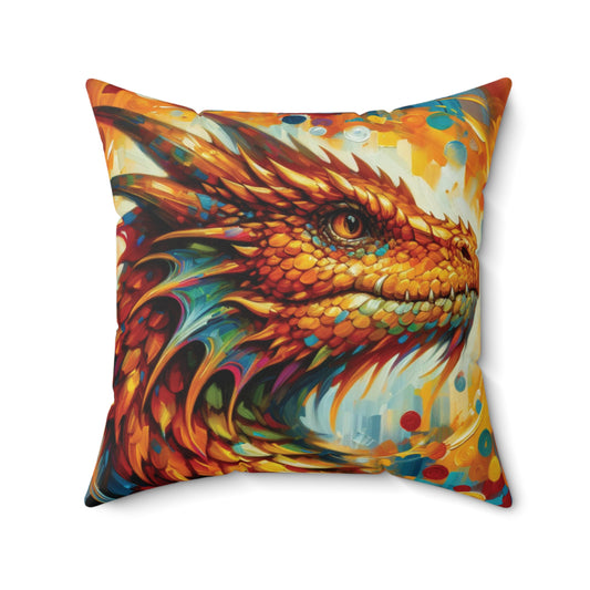 Dragon Throw Pillow - Amber Dragon in Modern Expressionist Style Art