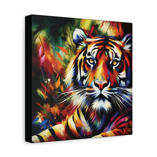 Tiger Portrait in Bright Colors Expressionist Canvas Art Print
