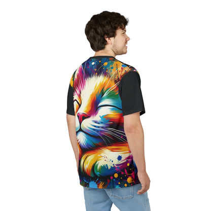 Contented Cat Vibrant Art Tee | Colorful Unisex Cut & Sew T-Shirt, Wildlife Apparel, Unique Graphic Tee, Birthday Gift