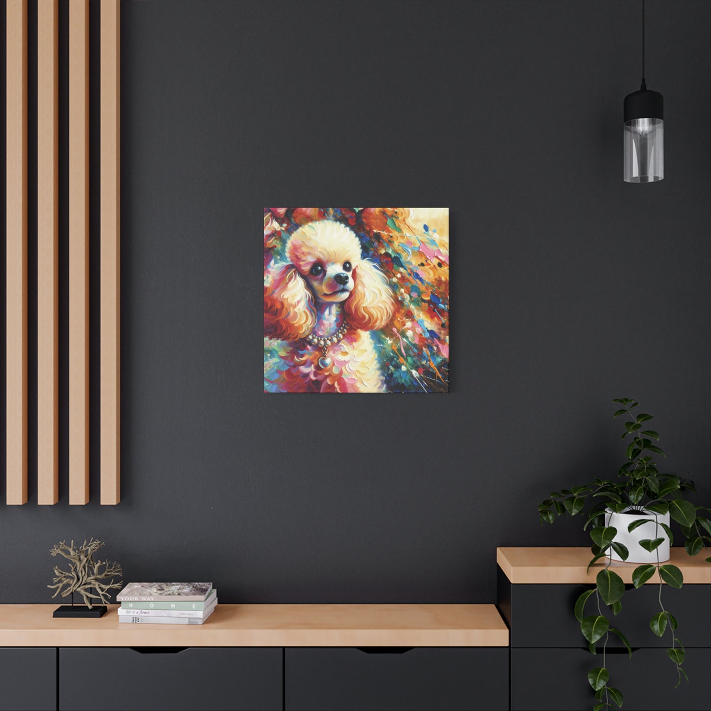 Cream Poodle with Pearls Expressionist Canvas Art Print