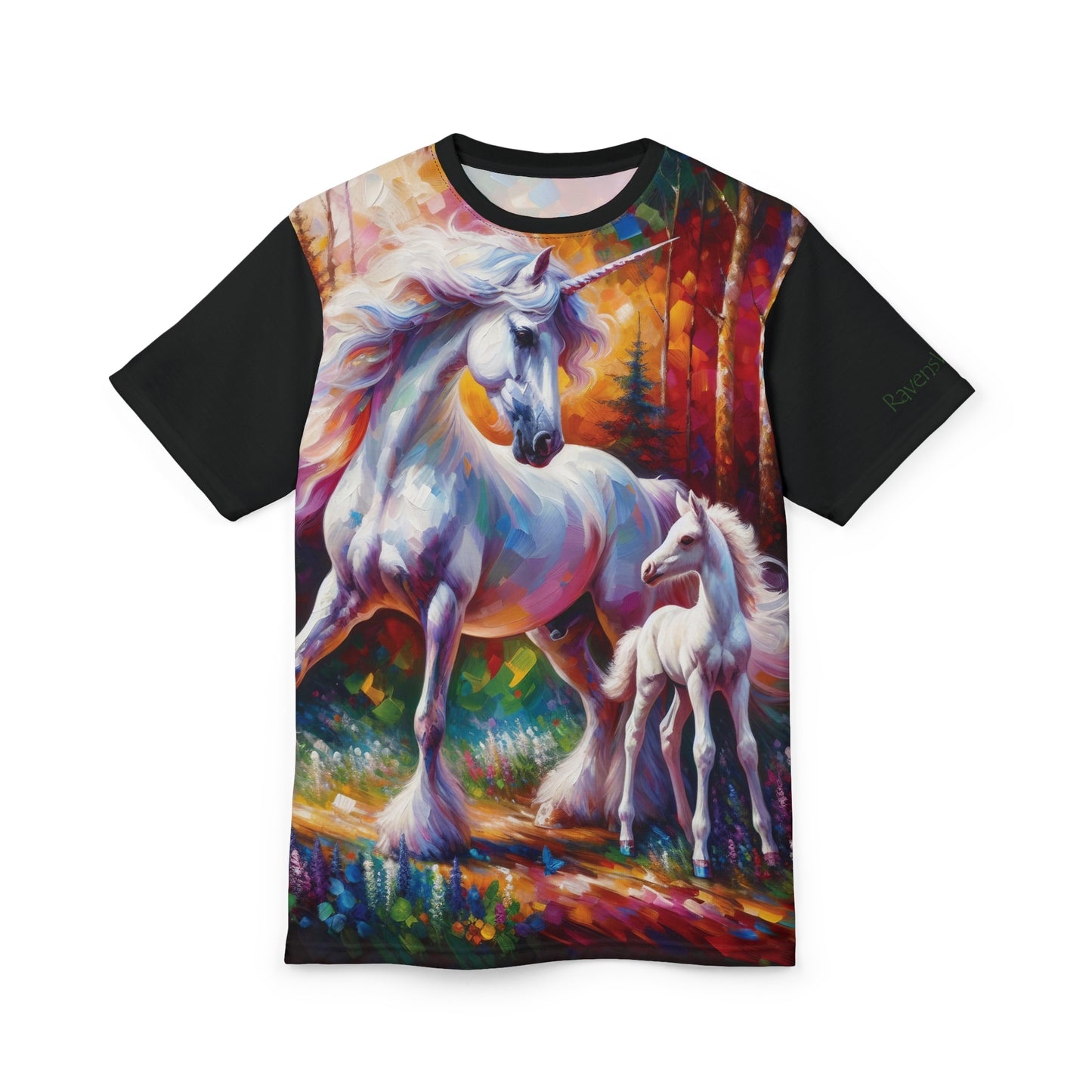 Unicorn Dad Meets Daughter Art Tee | Colorful Unisex Cut & Sew T-Shirt, Wildlife Apparel, Unique Graphic Tee