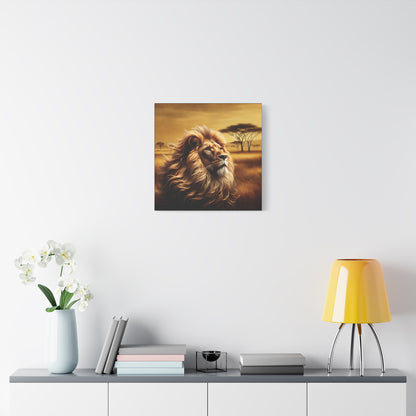 Canvas Art - Regal Lion Resting on African Savannah