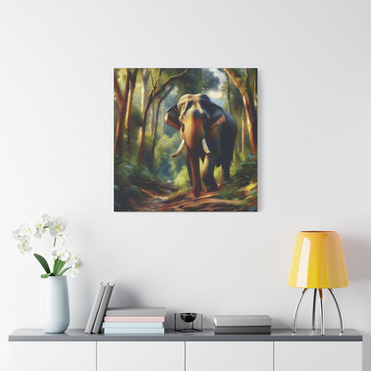 Asiatic Elephant Bull on Forest Trail - Post-Impressionist Style Canvas Wall Art