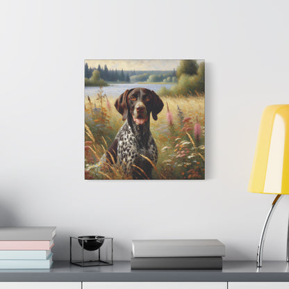 German Shorthaired Pointer by Lake, Canvas Wall Art in Impressionist Style